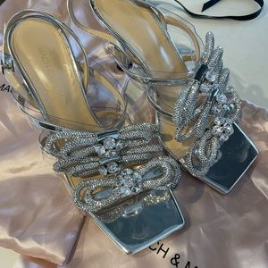 Mach & Mach Crystal Triple Bow Square Toe Slingback Sandal